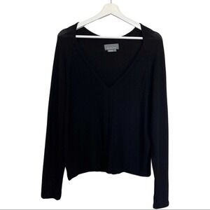 Anthropologie Black Textured Stretchy V Neck Viscose Top Small Vamp Minimalist